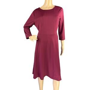 New Moyabo Women Burgundy 3/4 Sleeves Knee Length Self Tie A-Line Dress L